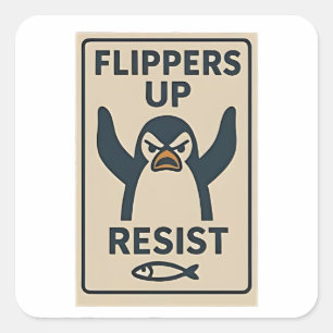 Sticker Carré Pingouins contre les tarifs douaniers anti Trump J