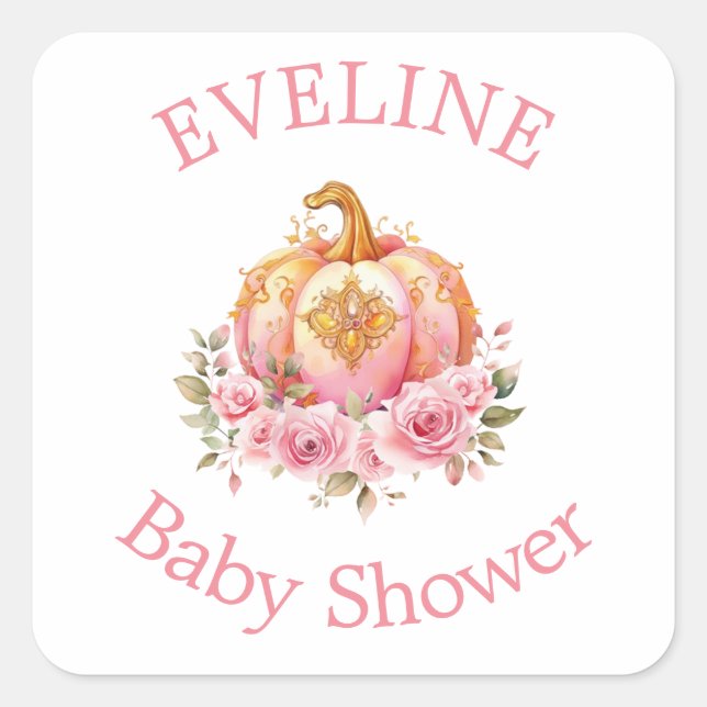 Sticker Carré Pink and Gold Halloween Little Citrouille Baby sho (Devant)
