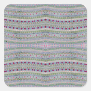 Sticker Carré Pink and Green Pretty Hearts Motif