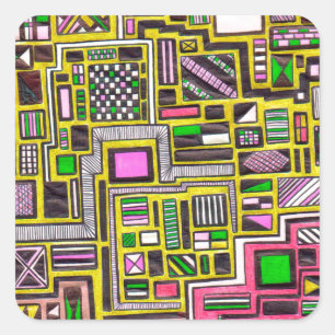 Sticker Carré Pink and Yellow Geometric shapes pop art punk