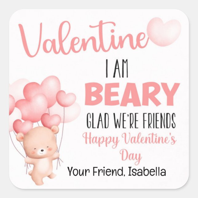 Sticker Carré Pink Beary Glad Nous sommes amis Saint Valentin (Devant)