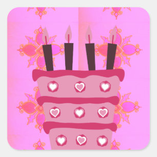 Sticker Carré Pink Bird Cake Art Imprimer