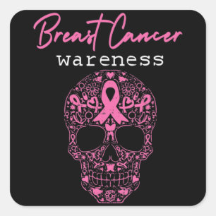 Sticker Carré Pink Butterfly Skull Breast Cancer Awareness Bonjo