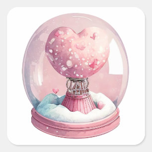 Sticker Carré Pink Candy Heart Snowglobe pour la Saint-Valentin