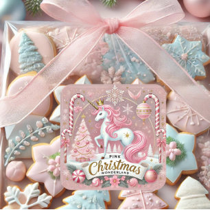 Sticker Carré Pink Christmas Wonderland Unicorn