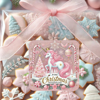Sticker Carré Pink Christmas Wonderland Unicorn