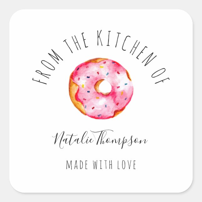 Sticker Carré Pink Donut From the Kitchen of Baking Homemade (Devant)