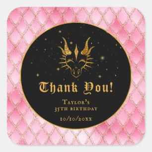 Sticker Carré Pink Dragon Scales Or Anniversaire Merci