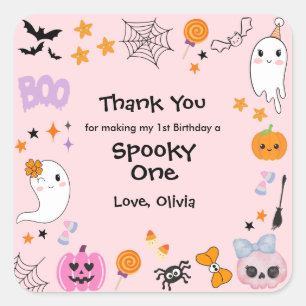 Sticker Carré Pink Éffrayant One Cute Ghost Halloween 1er Annive