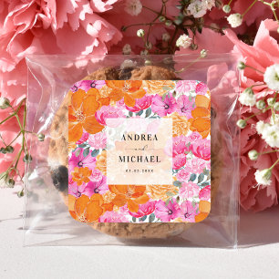 Sticker Carré Pink et orange floral clair Mariage