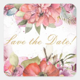 Sticker Carré Pink flower frame PERSONALIZED
