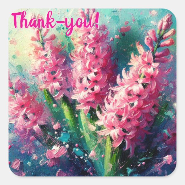 Sticker Carré Pink Hyacinths Floral Impressionistic Painting (Devant)