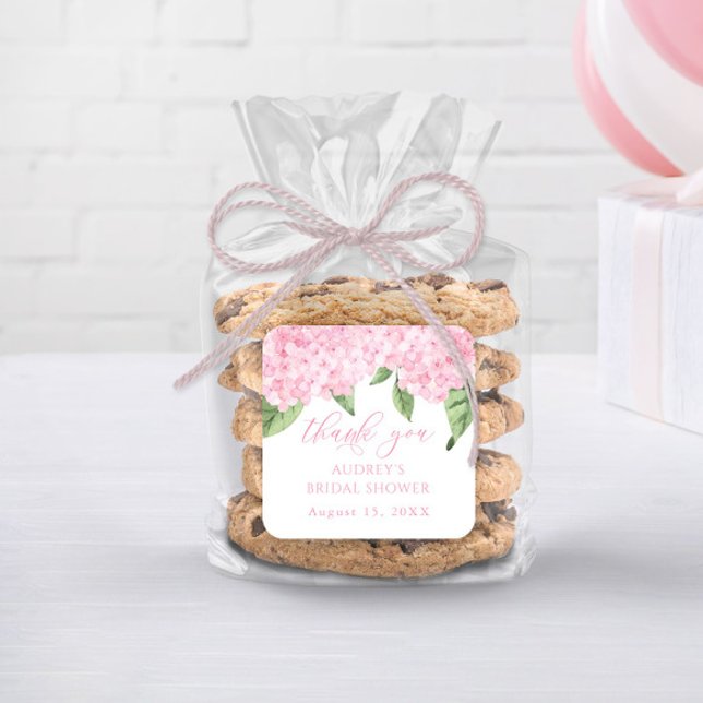 Sticker Carré Pink Hydrangea Merci Douche Nuptiale Personnalisée (Créateur téléchargé)