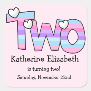 Sticker Carré Pink Purple Ombre Stripes Coeurs Deuxième Annivers