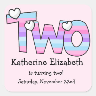 Sticker Carré Pink Purple Ombre Stripes Coeurs Deuxième Annivers