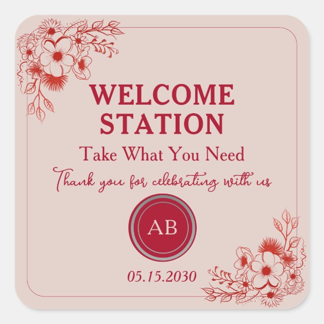 Sticker Carré Pink Red Floral Welcome Station (Devant)