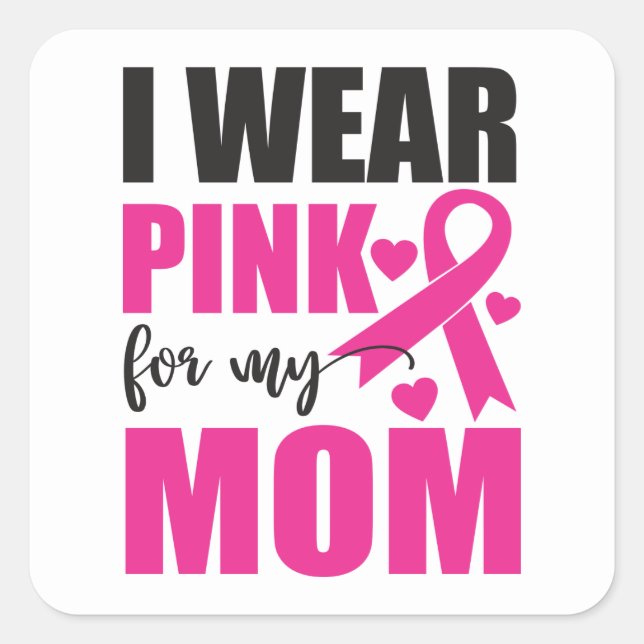 Sticker Carré Pink Ribbon Fighter Survivant Maman Cancer du sein (Devant)