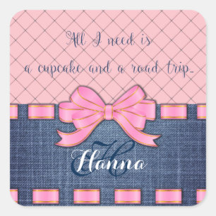 Sticker Carré Pink Ribbon, jeans Fabric, pink pattern Saying