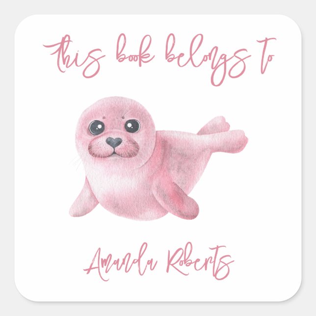 Sticker Carré Pink Seal - this book belongs to (Devant)