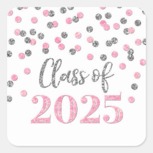 Sticker Carré Pink Silver Confetti Graduation 2025