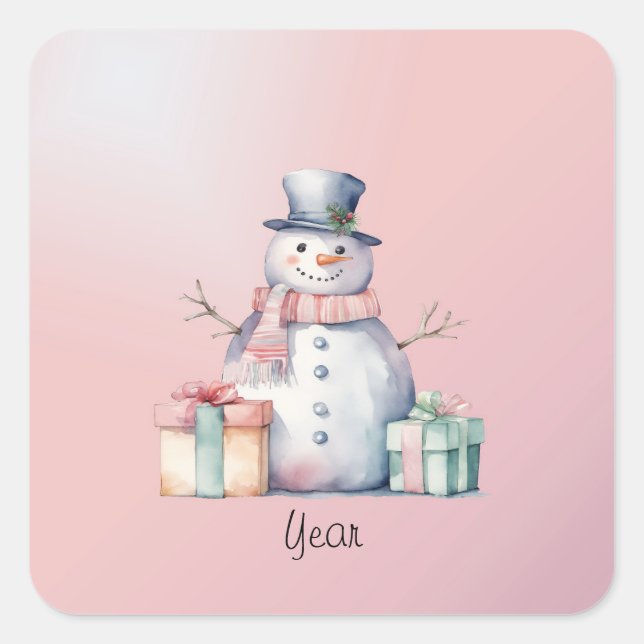 Sticker Carré Pink Snowman avec bouton Packages (Devant)