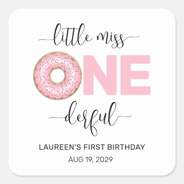 Sticker Carré Pink Sweet Little MI 1er anniversaire (Devant)