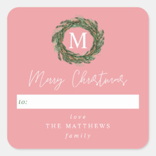 Sticker Carré Pink To Wreath Monogramme Joyeux Noël