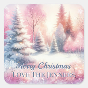 Sticker Carré Pink Winter Wonderland Noël personnalisé