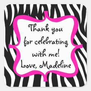 Sticker Carré Pink Zebra Imprimer Anniversaire Fête Favoriser