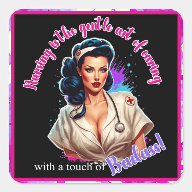 Sticker Carré Pinup_ Infirmière Badass (Devant)