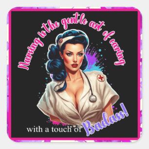Sticker Carré Pinup_ Infirmière Badass