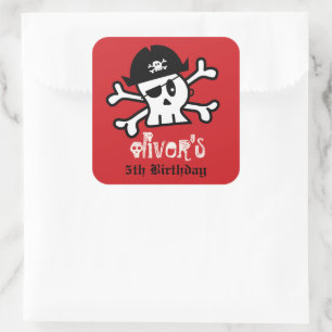 Sticker Carré Pirate Crâne & Squelette Enfant Fête d'anniversair