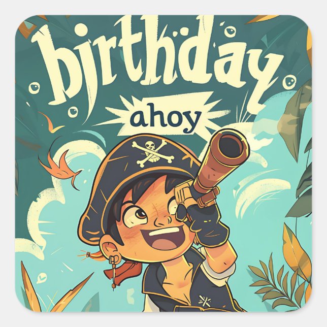 Sticker Carré Pirate d'anniversaire ! (Devant)