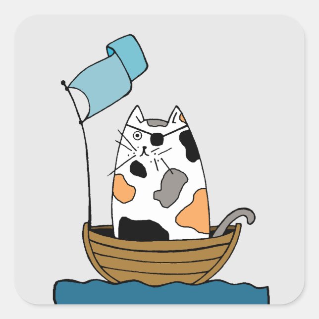 Sticker Carré Pirate de chat mignet (Devant)