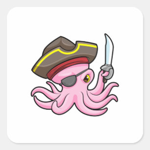 Sticker Carré Pirate de pieuvre avec patch Sabre et Oeil