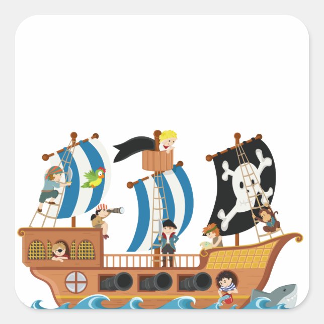 Sticker Carré Pirate navire corsair (Devant)