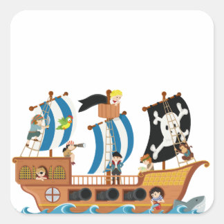 Sticker Carré Pirate navire corsair
