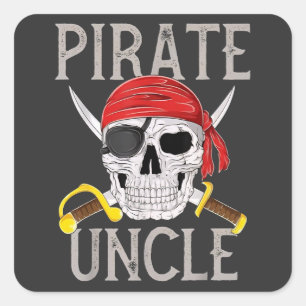 Sticker Carré Pirate Oncle Drapeau Jolly Roger Crâne Famille Pir