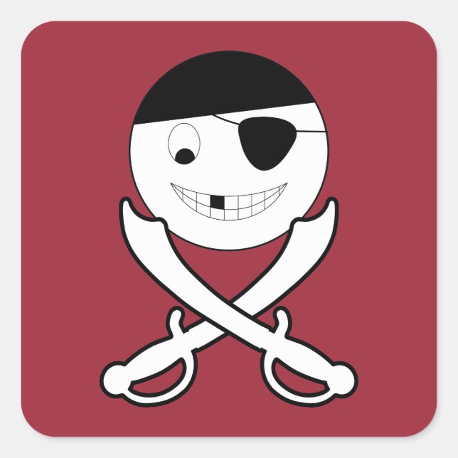 Sticker Carré Pirate souriant avec épées croisées sur rouge (Devant)