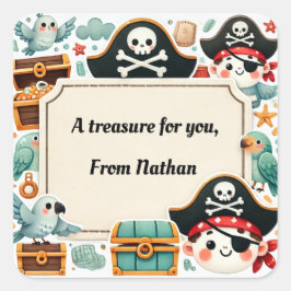 Sticker Carré Pirate Thème "Un trésor pour vous"