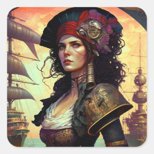 Sticker Carré Pirate Woman Imaginaire Art