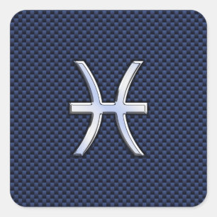 Sticker Carré Pisces Zodiac Sign on Blue Carbon Fibre Print