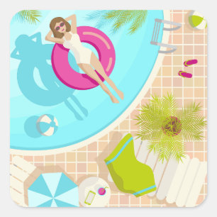 Sticker Carré Piscine fille en bikini plage d'été