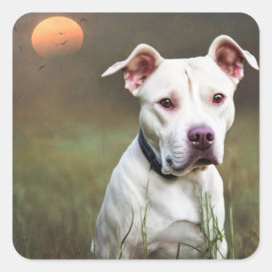 Sticker Carré Pitbull blanc
