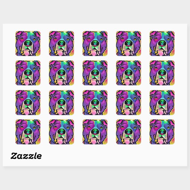 Sticker Carré Pitbull Dog Pop Art (Feuille)