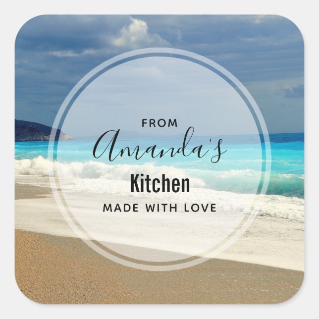 Sticker Carré Pittoresque Turquoise Blue Sea Beach Photo Cuisine (Devant)