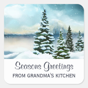 Sticker Carré Pittoresque Winter Wonderland Aquarelle Cuisine