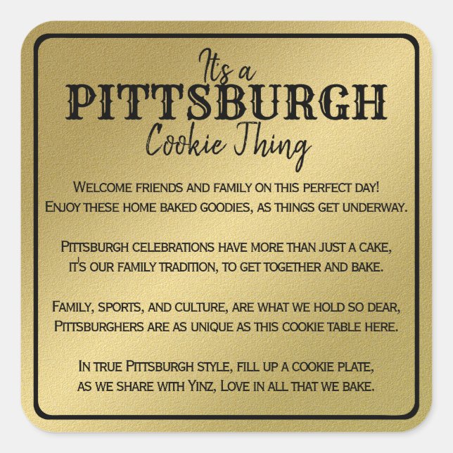 Sticker Carré Pittsburgh Cookie Table Thème Poem Or (Devant)