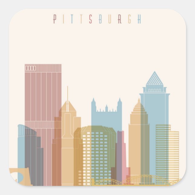 Sticker Carré Pittsburgh, Pennsylvanie | Ville Skyline (Devant)