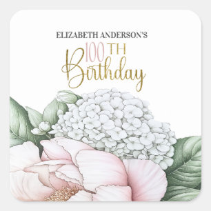 Sticker Carré Pivoine Rose Pâle Florale 100e Anniversaire
